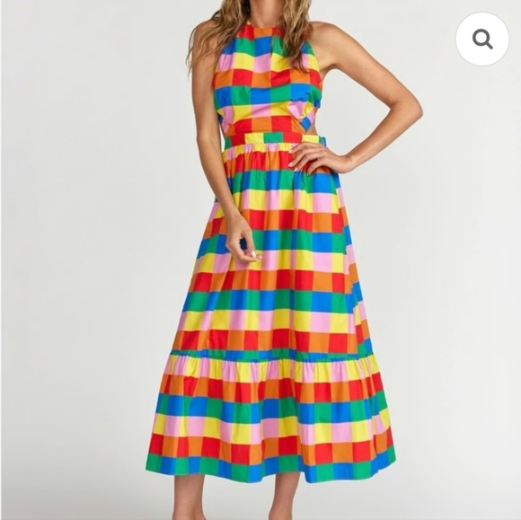 English Factory Dresses & Skirts - English Factory Rainbow Colorful Checkered Maxi Dress XS Backless NWT